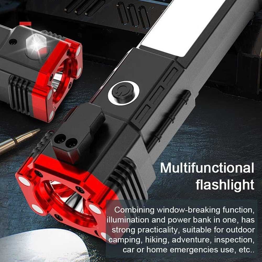Torch with Rechargeable LED Flashlight, Glass Breaker, Cutter Blade ~
